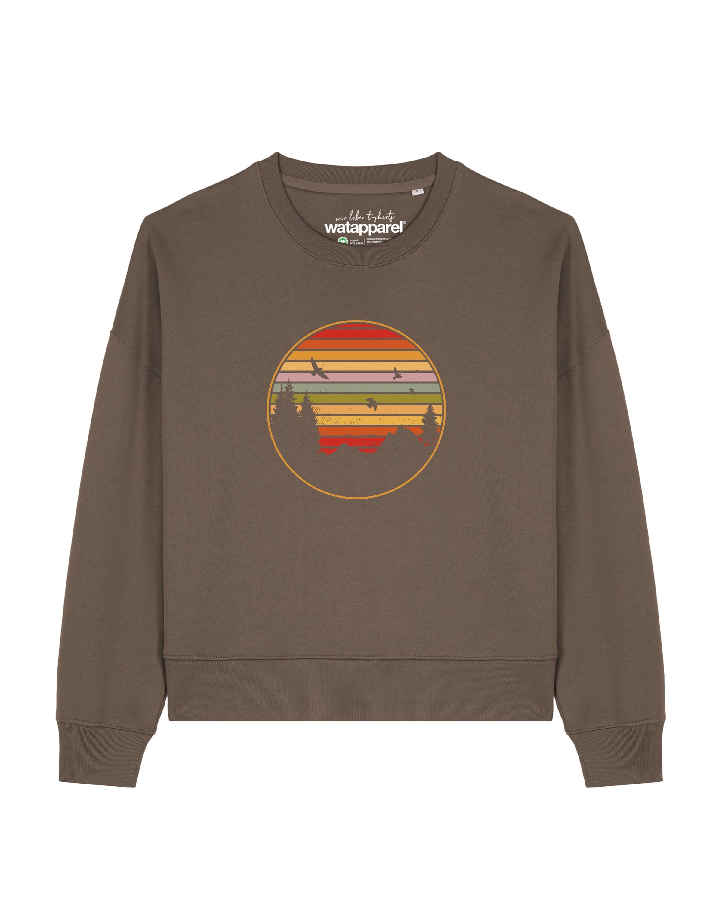 Watapparel Sweatshirt 'Sunset Berge & Tannen ' in Bruin: voorkant