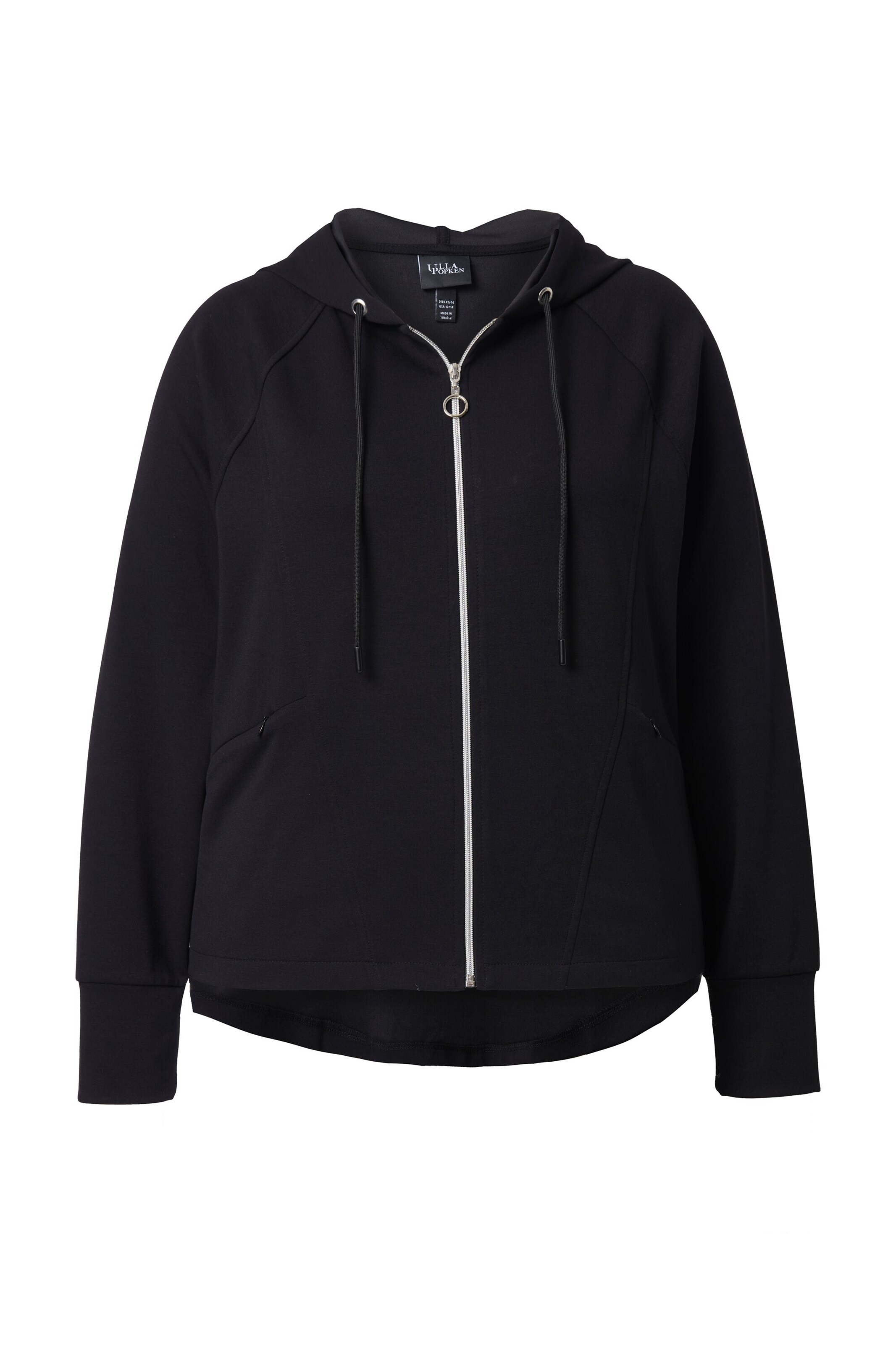 Ulla Popken Zip-Up Hoodie in Black: front