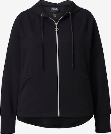 Ulla Popken Zip-Up Hoodie in Black: front