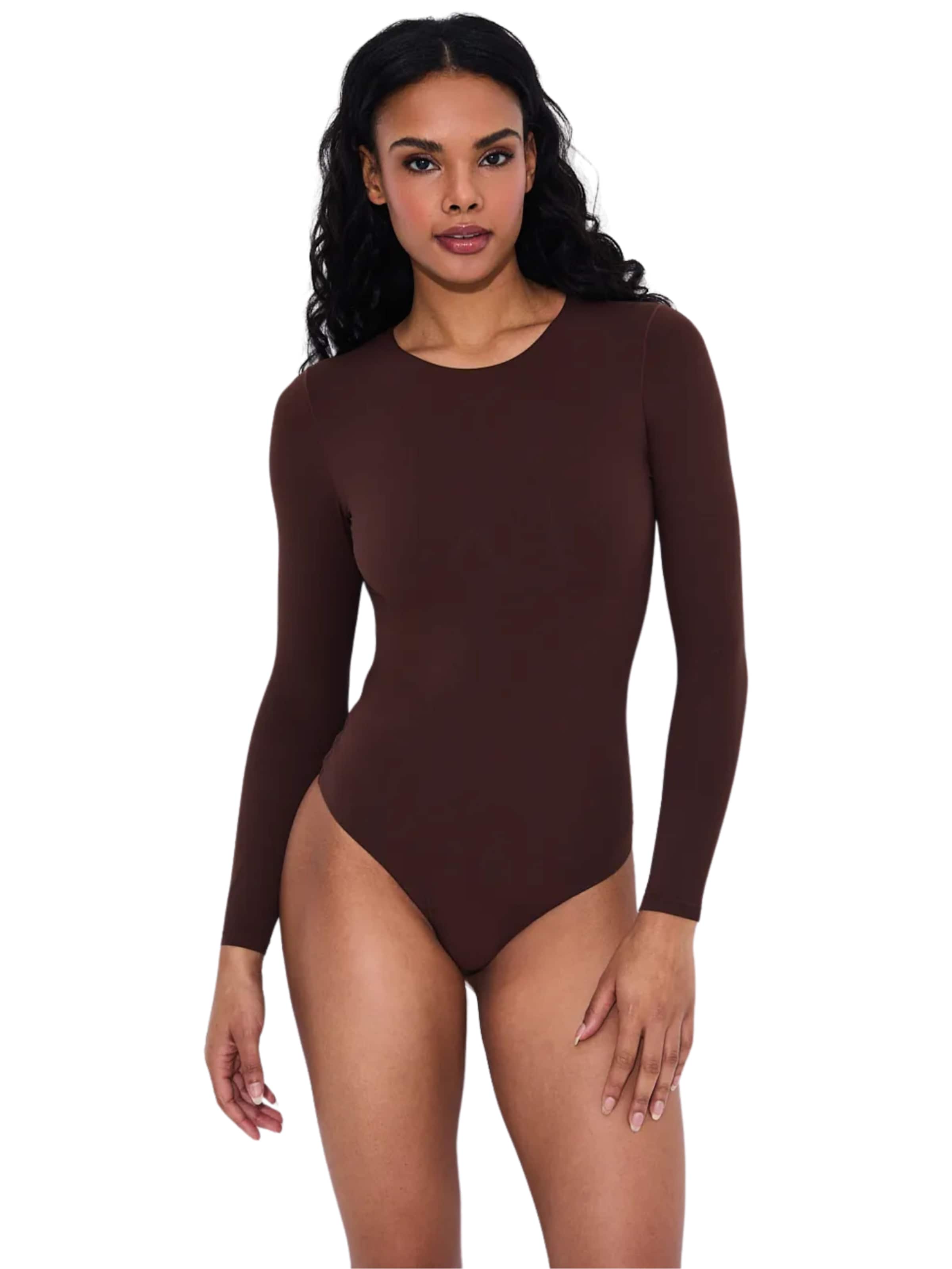 cfab (formerly creamy fabrics) Bodysuit 'Crew Neck Longsleeve Bodysuit' in Brown: front