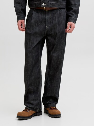 JACK & JONES Zvonové kalhoty Džíny se sklady v pase 'JJITed JJLLoyd' – modrá: přední strana