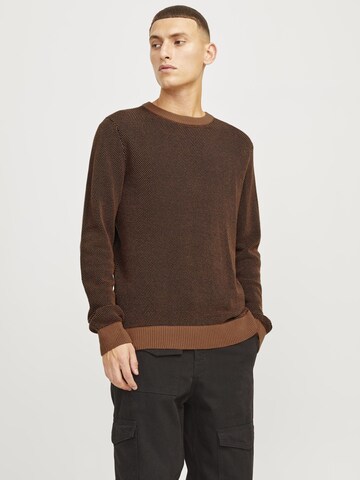 JACK & JONES Sweater 'JJEGlobe' in Brown: front
