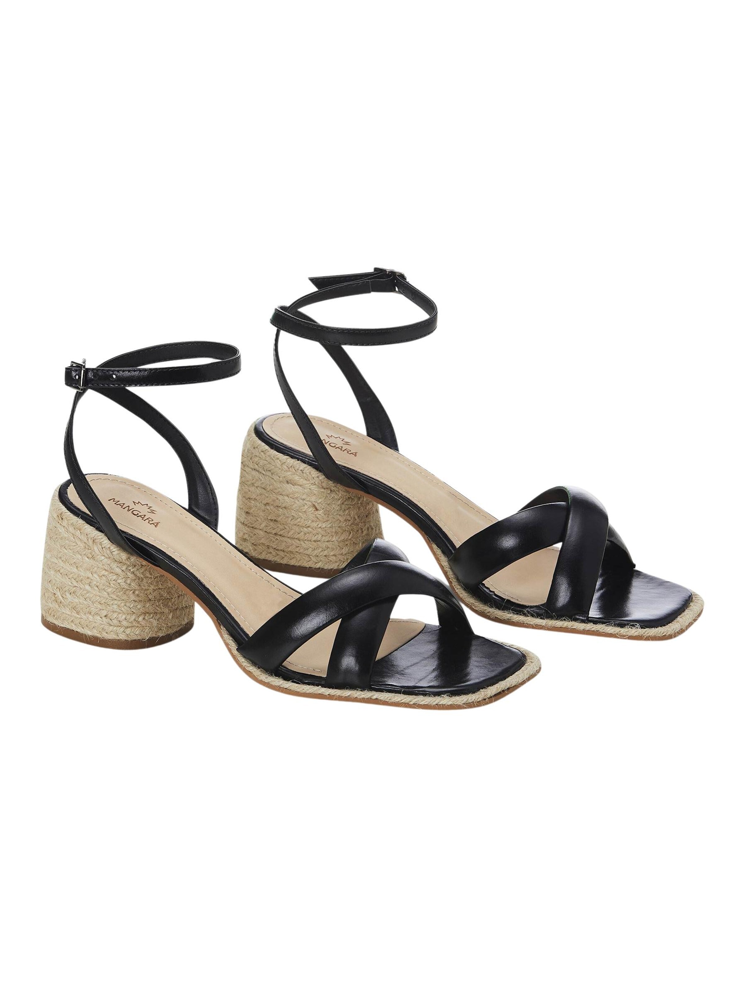 Mangara Atelier Sandalen met riem 'Marica Sandaletten Damen Leder Schwarz - Blockabsatz 7 cm' in Zwart