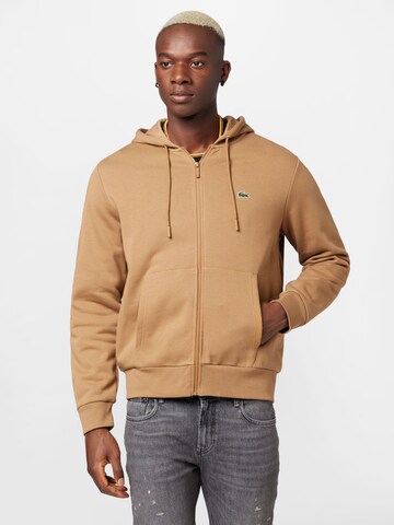 LACOSTE Zip-Up Hoodie in Brown: front