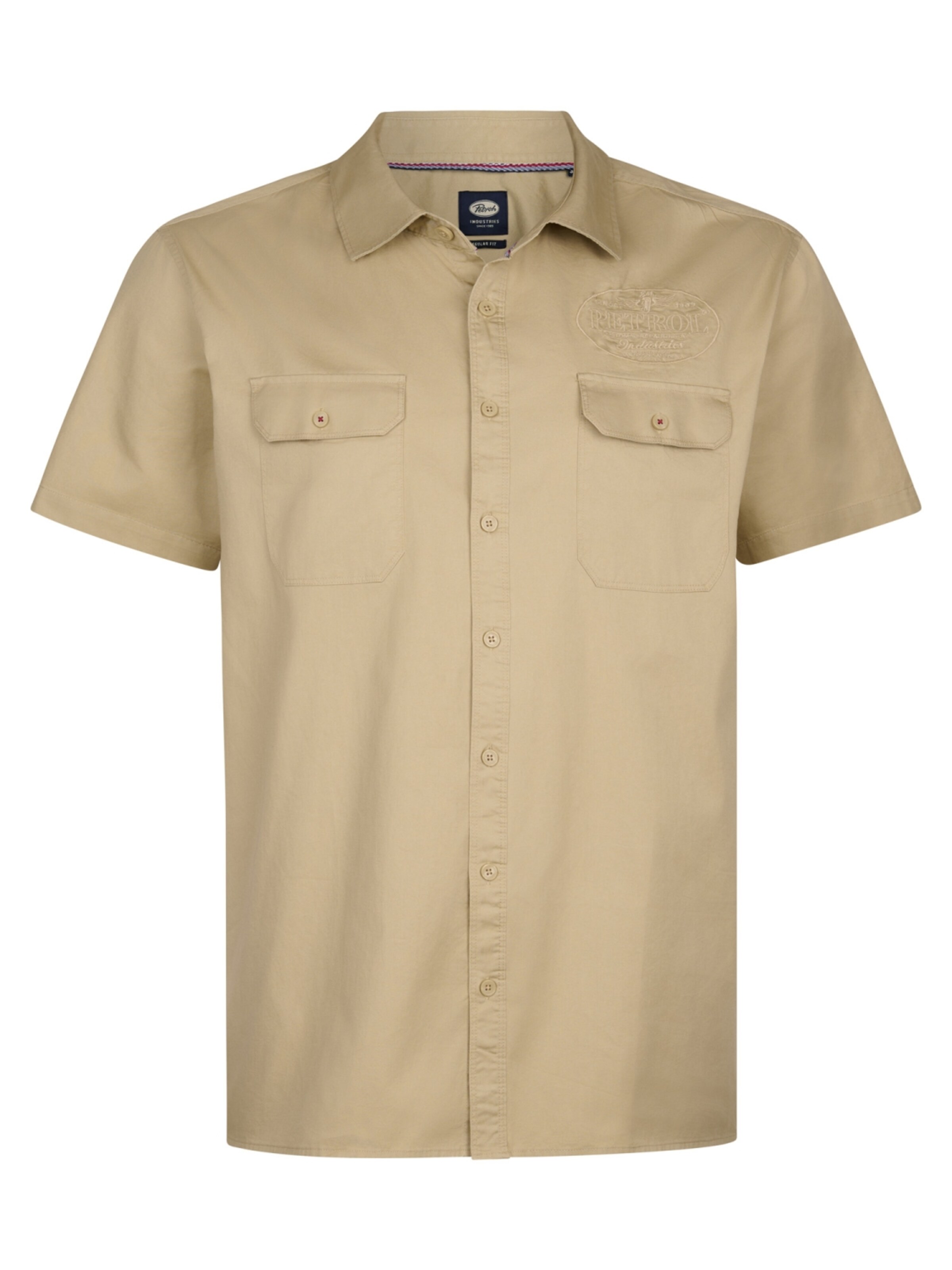 PETROL Comfort fit Button Up Shirt 'Men Shirt Short Sleeve Uni Light Tan' in Beige: front