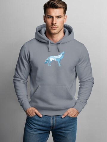 Neverless Sweatshirt 'Polygon Wolf Blau' in Grey