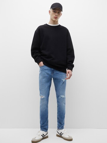 Pull&Bear Слим фит Дънки в синьо