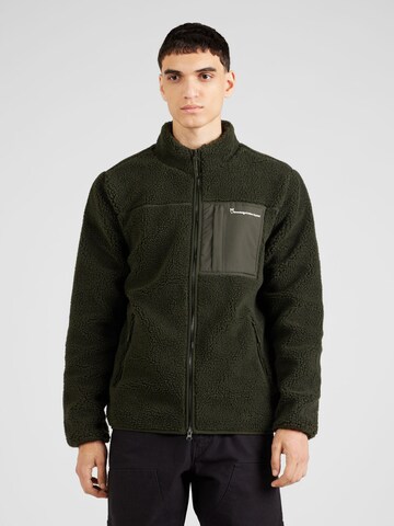 KnowledgeCotton Apparel Fleece jas in Groen: voorkant