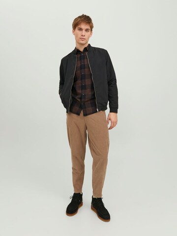 JACK & JONES Slim fit Button Up Shirt 'Gingham ' in Brown