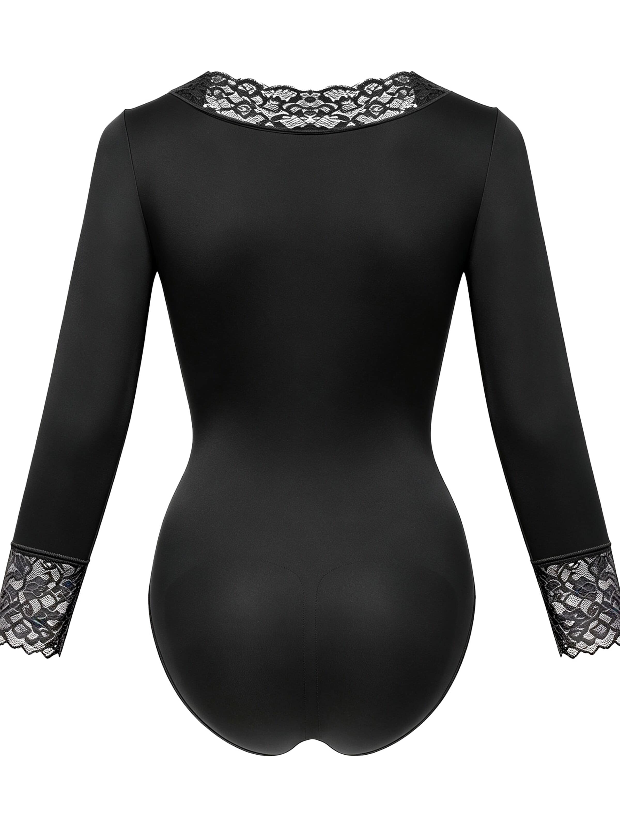 cfab - Body moldeador 'Clean Longsleeve V-Neck with Lace Sculpting Bodysuit with Slip' en negro