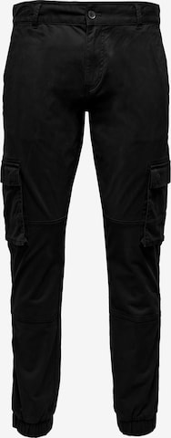 Only & Sons Tapered Cargo trousers 'Cam Stage' in Black: front