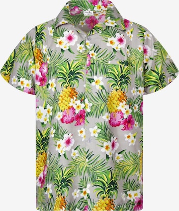 King Kameha Regular Fit Hemd 'Pineapple Flowers' in Grau: Vorderseite