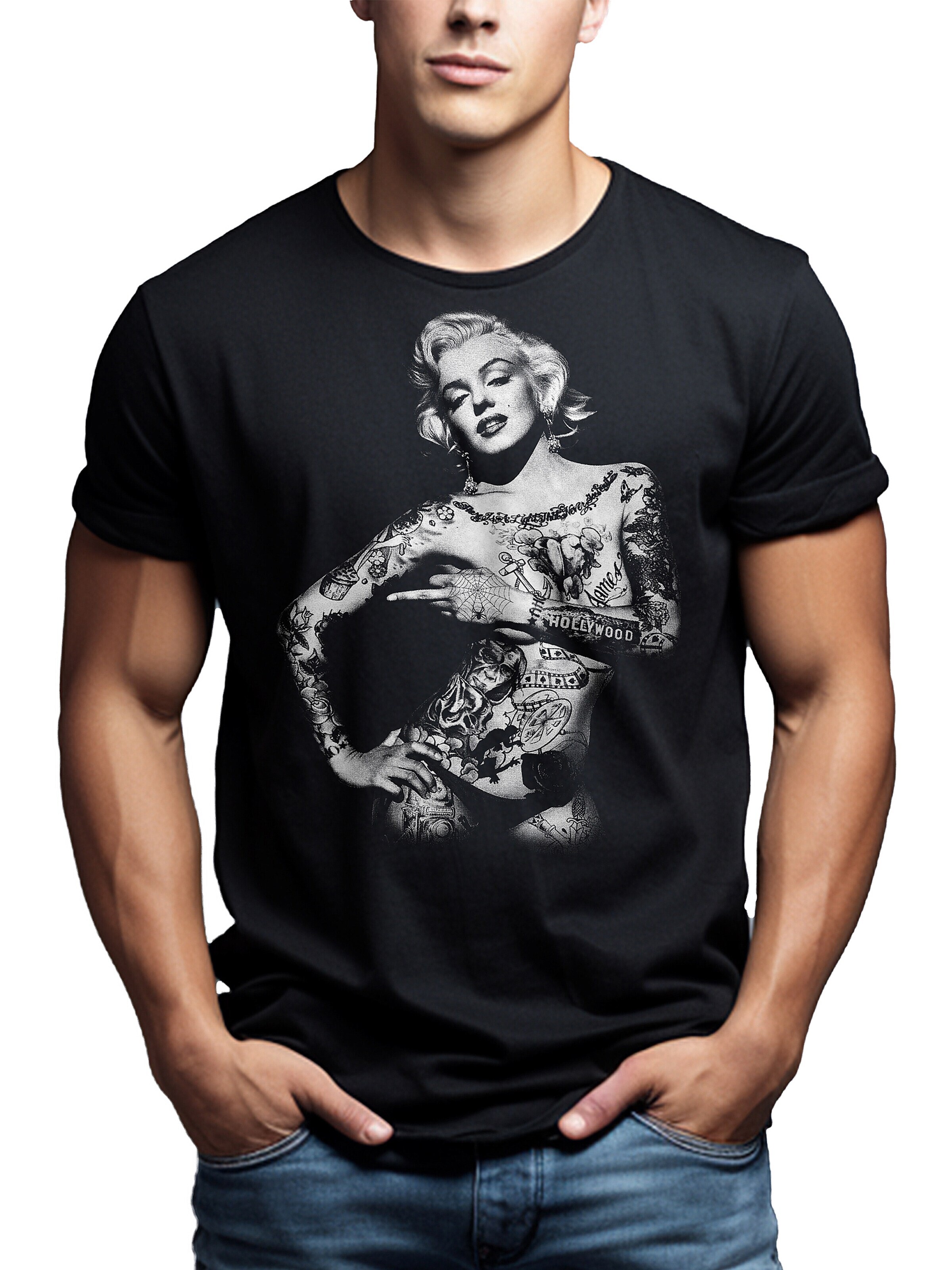 MAKAYA Shirt 'Marilyn Tattoo' in Black