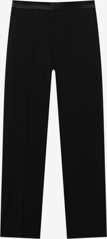 Pull&Bear Regular Trousers with creases in Black: front