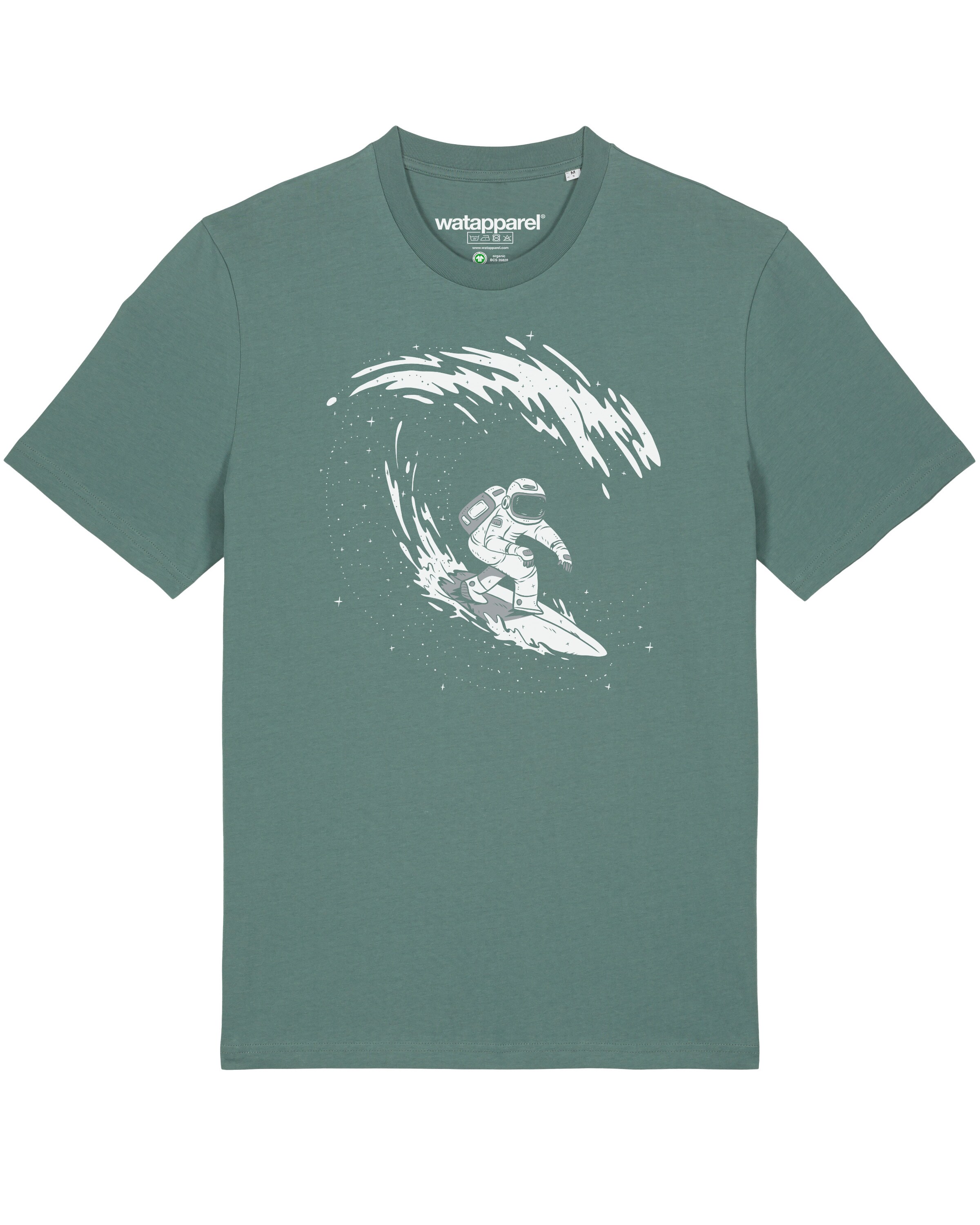 Maglietta ' Surfing Spaceman ' di Watapparel in verde: frontale