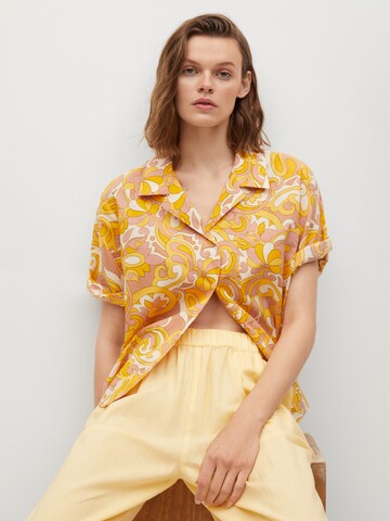 MANGO Wide leg Pleat-Front Pants 'Wave' in Yellow