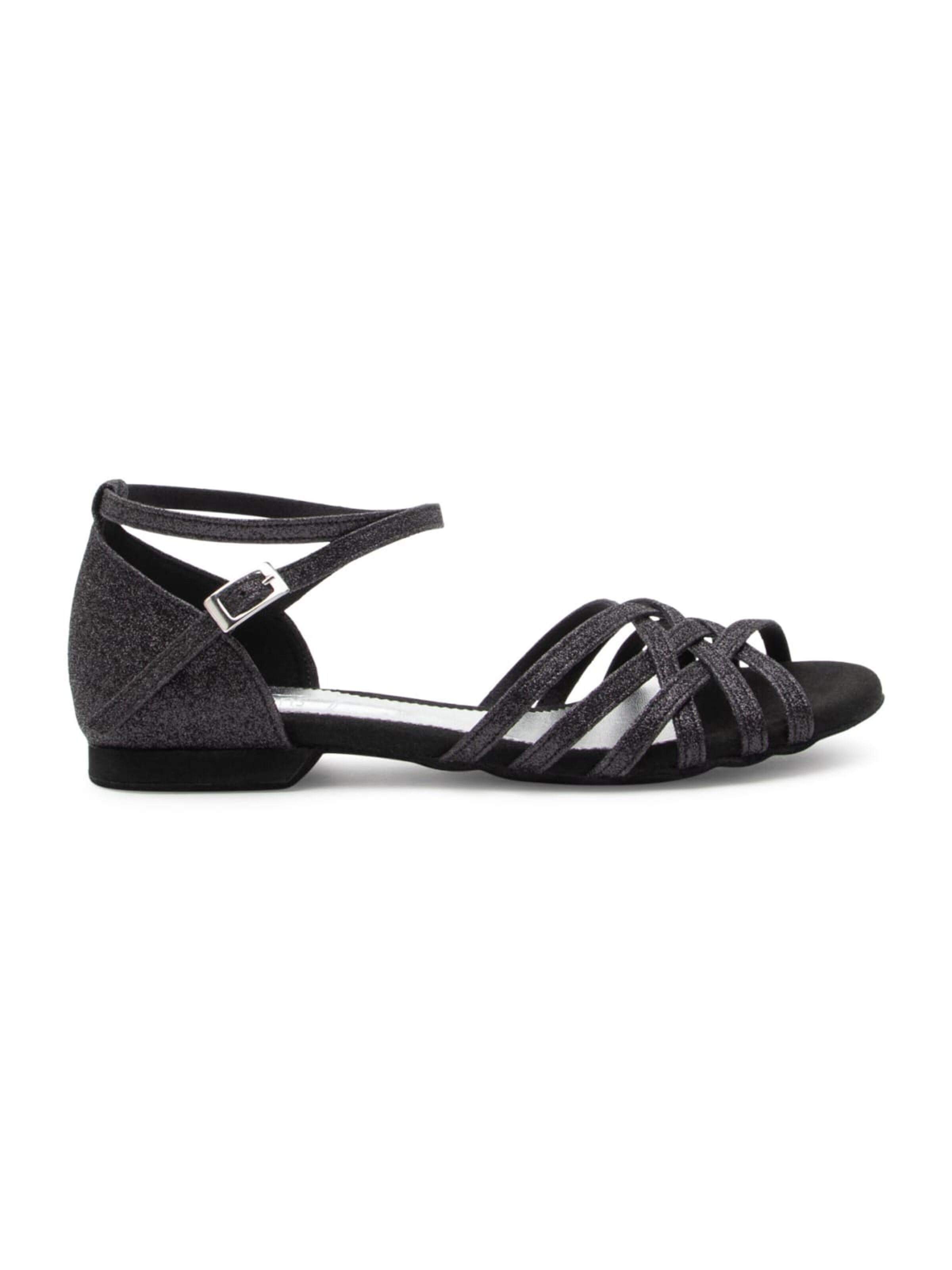 Dancing Queens Strap Sandals 'Joy Tanzschuhe Glitter Mikrofaser - Absatz 1.0 cm flat & Wildleder-Sohle' in Black