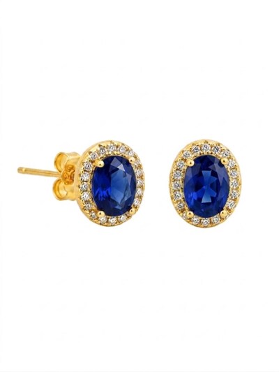 VANGUERATI Náušnice 'Oval Sapphire Zirconia Halo Stud | 18K Gold Plated Sterling Silver' ve velikosti One Size - tmavě modrá, Produkt