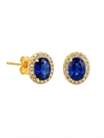 VANGUERATI Oorbellen 'Oval Sapphire Zirconia Halo Stud | 18K Gold Plated Sterling Silver' in Blauw: voorkant