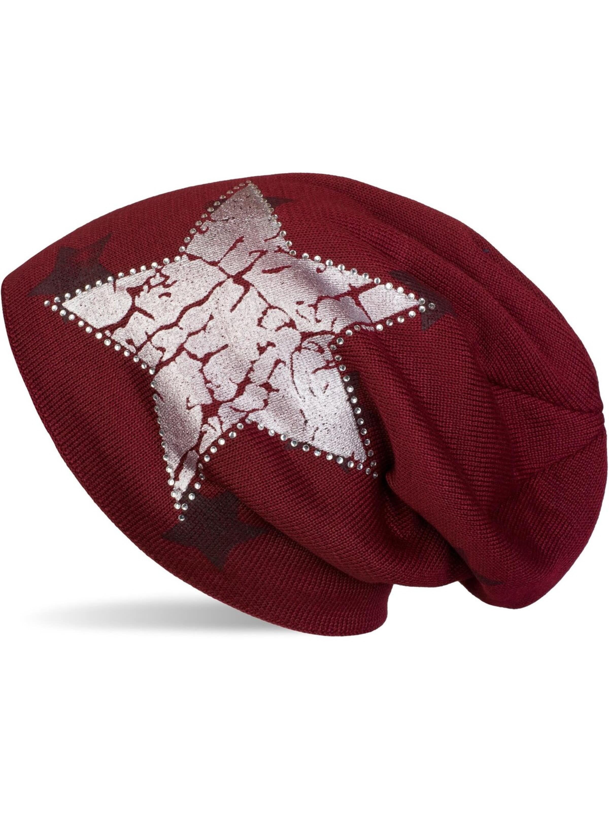 styleBREAKER Beanie 'Feinstrick Beanie mit Sternen und Strass' in 56-58 in Bordeaux, Item view