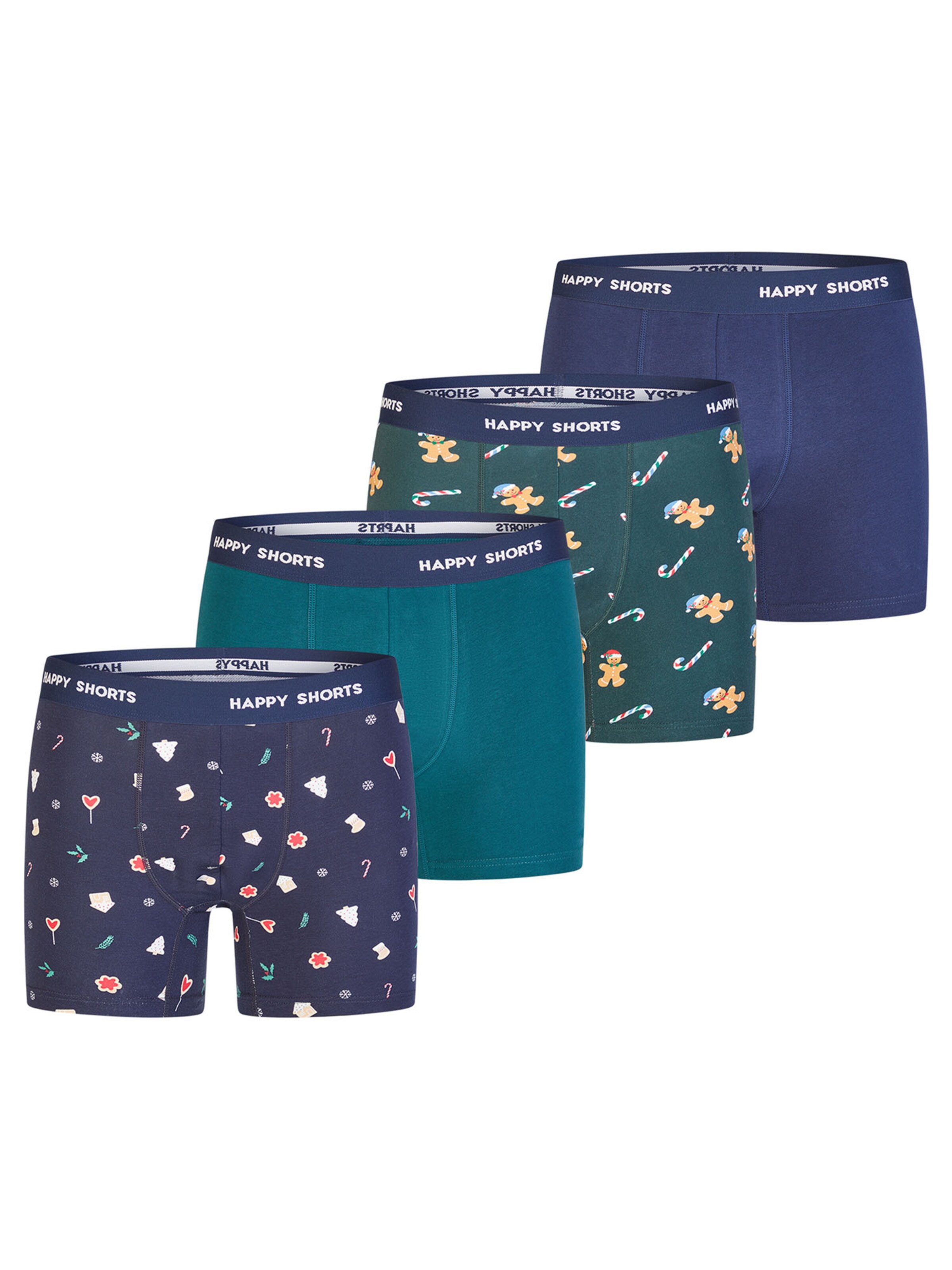 Happy Shorts Boxers 'Christmas' en bleu marine / pétrole / vert foncé, Vue avec produit