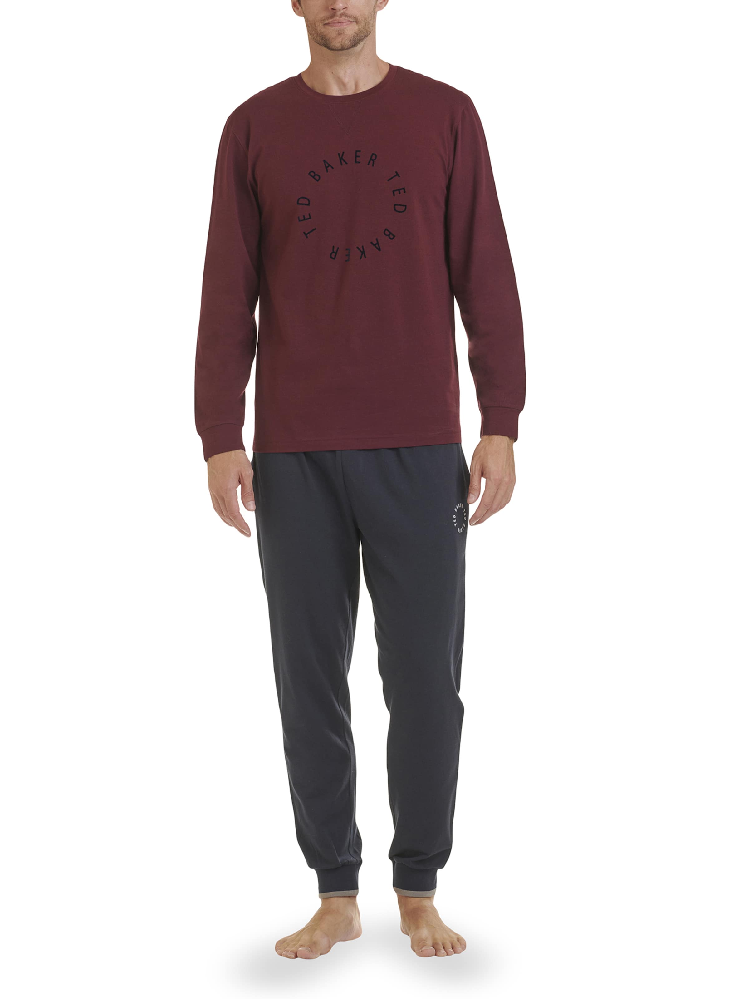 Männer Wäsche Ted Baker Pyjama Langarm 'Round Logo' in Grau, Bordeaux - XV91302