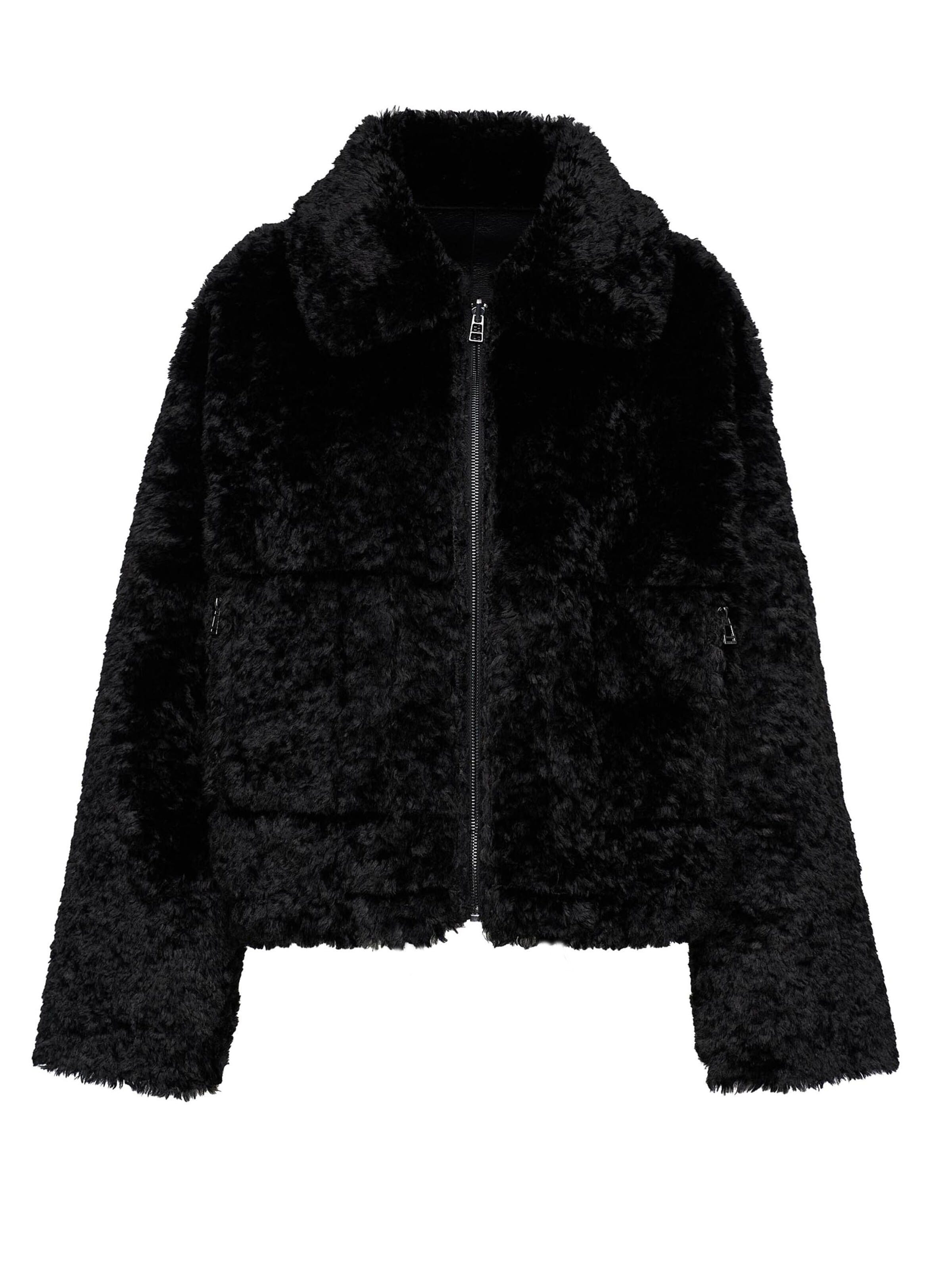 MANISA Between-Season Jacket 'Kunstpelzjacke' in Black: front