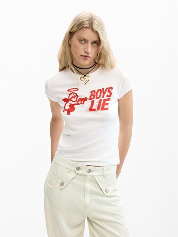 Tricou 'Boys Lie' de la Desigual pe alb: față