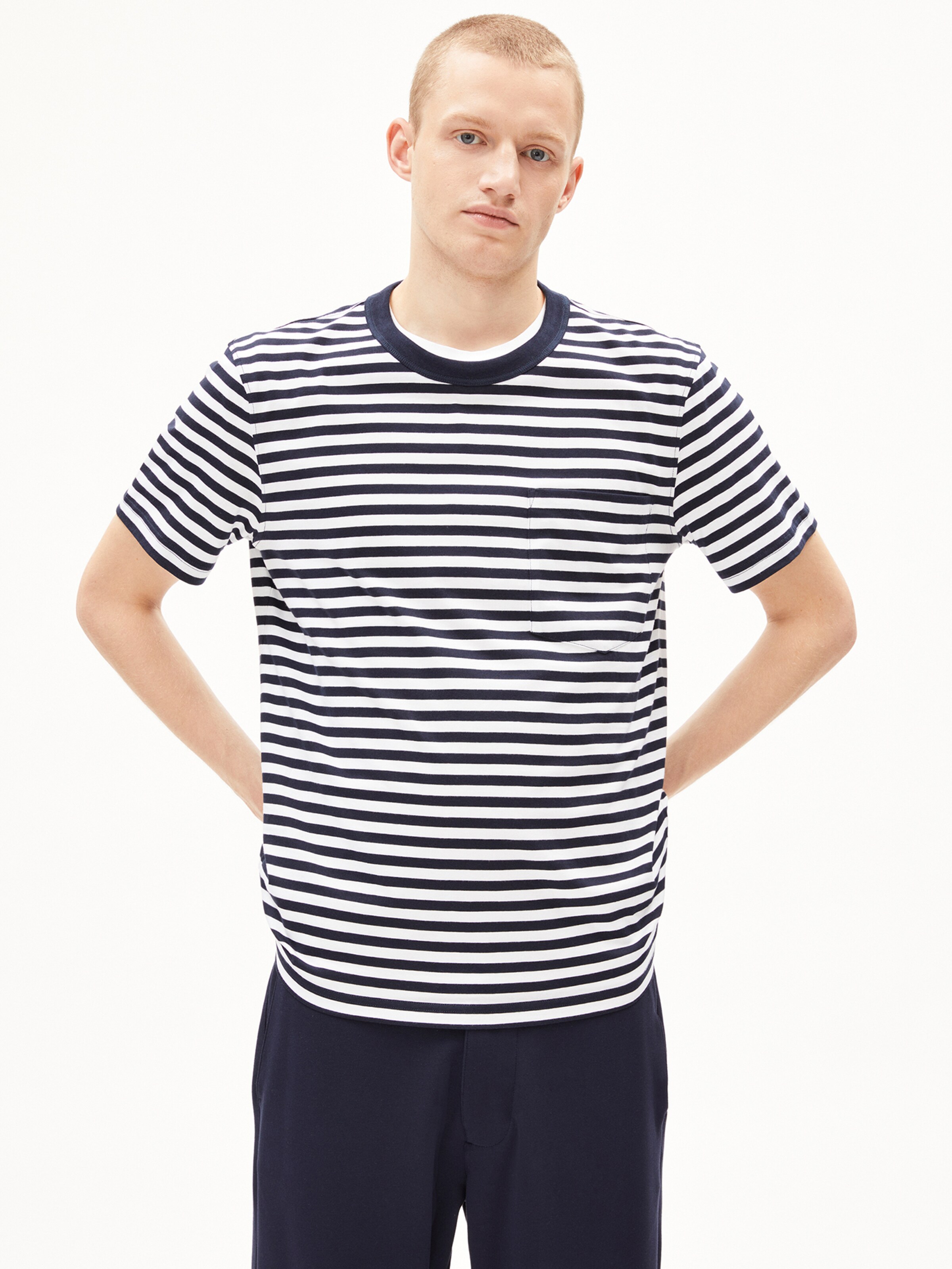 ARMEDANGELS Shirt ' MAARKOS POCKET STRIPES ' in Black: front