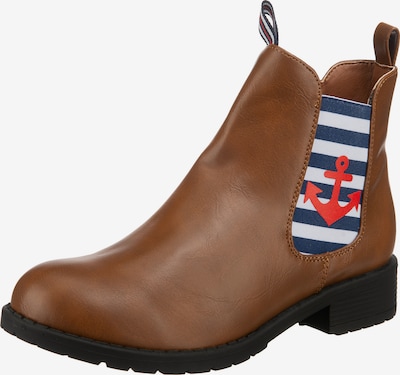 Inselhauptstadt Chelsea Boots in navy / cognac / rot / weiß, Produktansicht