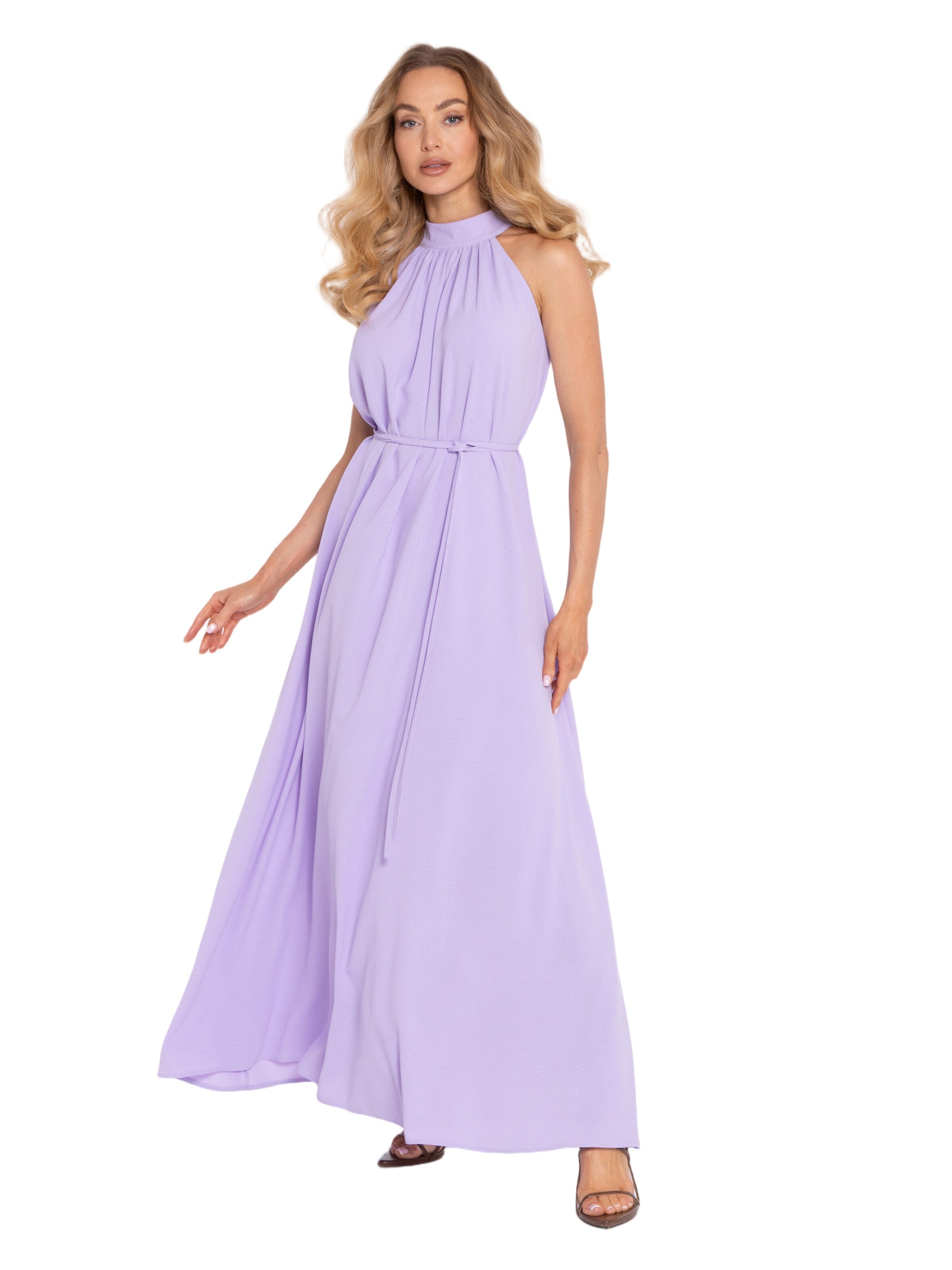 made of emotion Šaty 'Sukienka maxi halter neck z paskiem' – fialová: přední strana