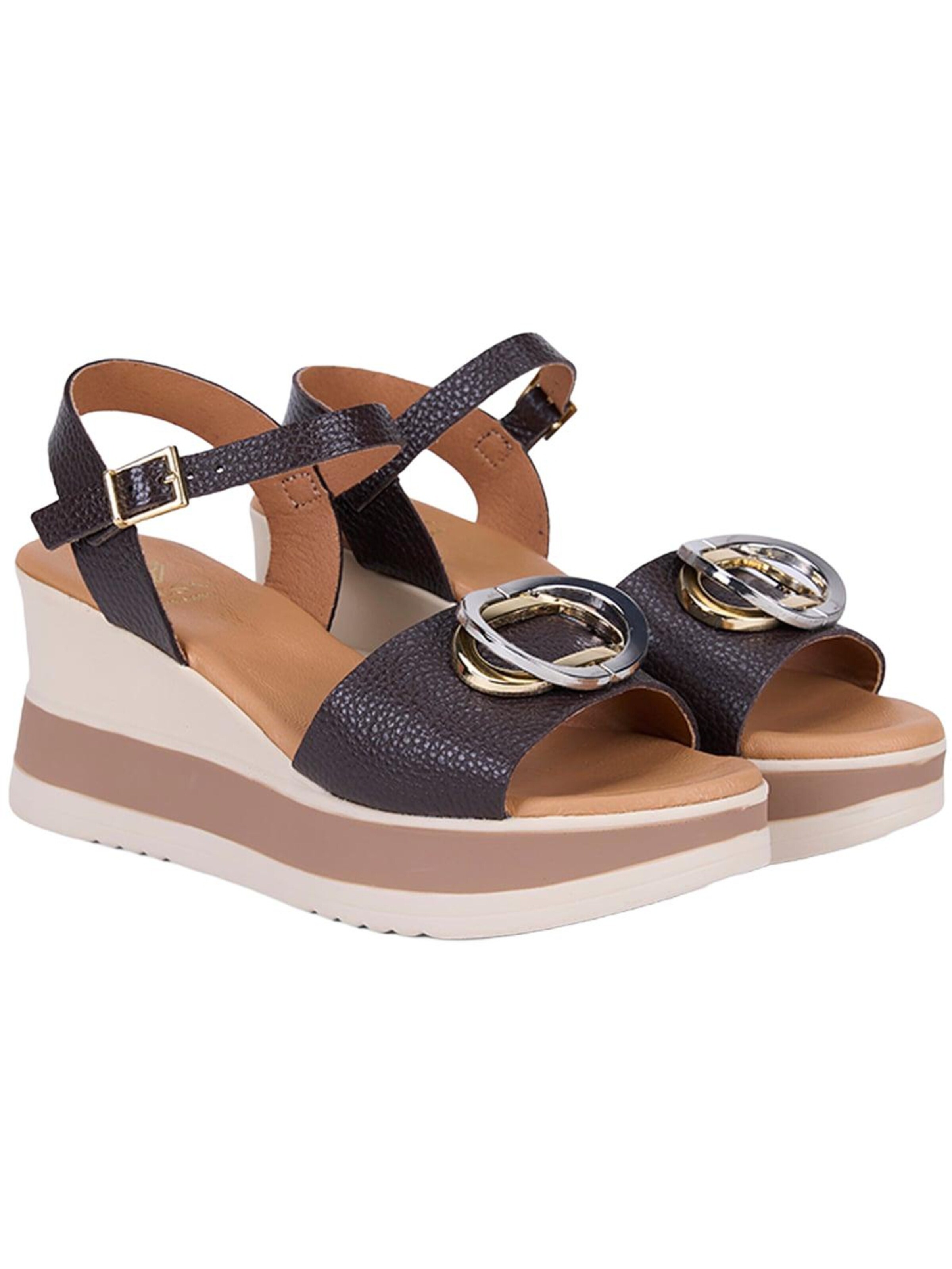 Desa T-bar sandals 'Keilsandalen' in Brown: front