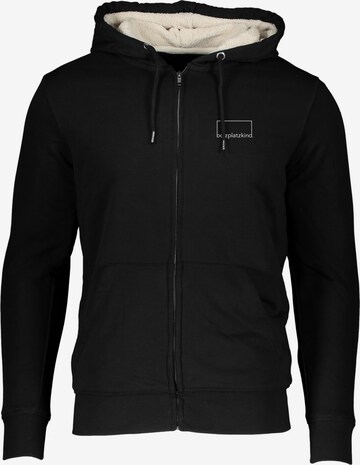 Bolzplatzkind Zip-Up Hoodie in Black: front