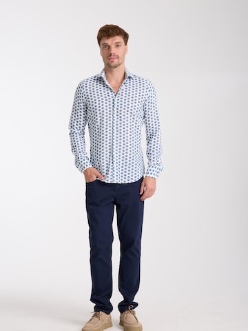 7Camicie Slim fit Zakelijk overhemd 'Firenze Linen Man Shirt White Blue' in Wit