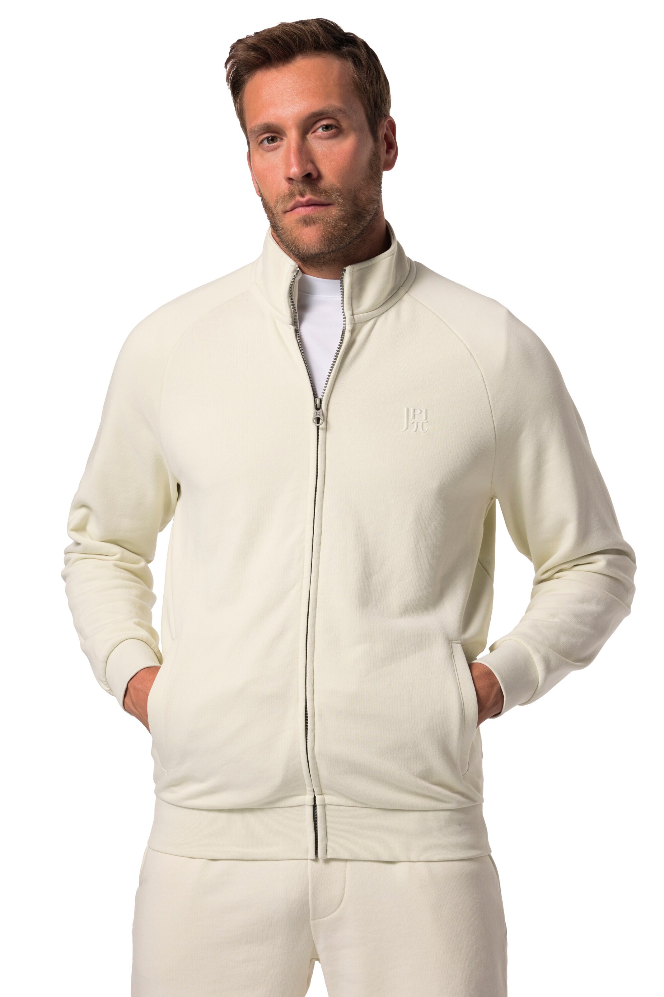 JAY-PI Zip-Up Hoodie in Beige: front