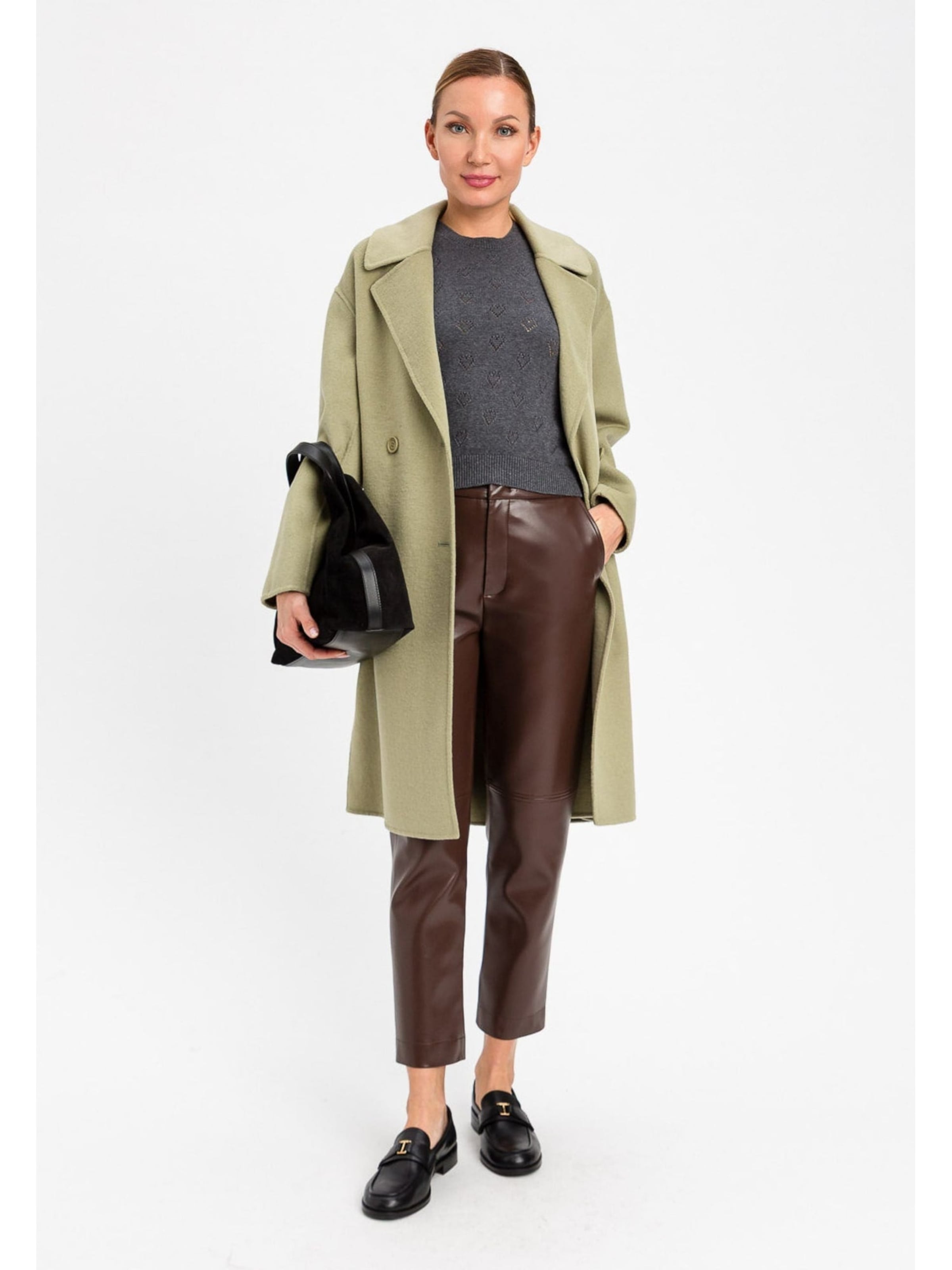 Twinset - Pantalón 'Brown faux leather trousers' en marrón