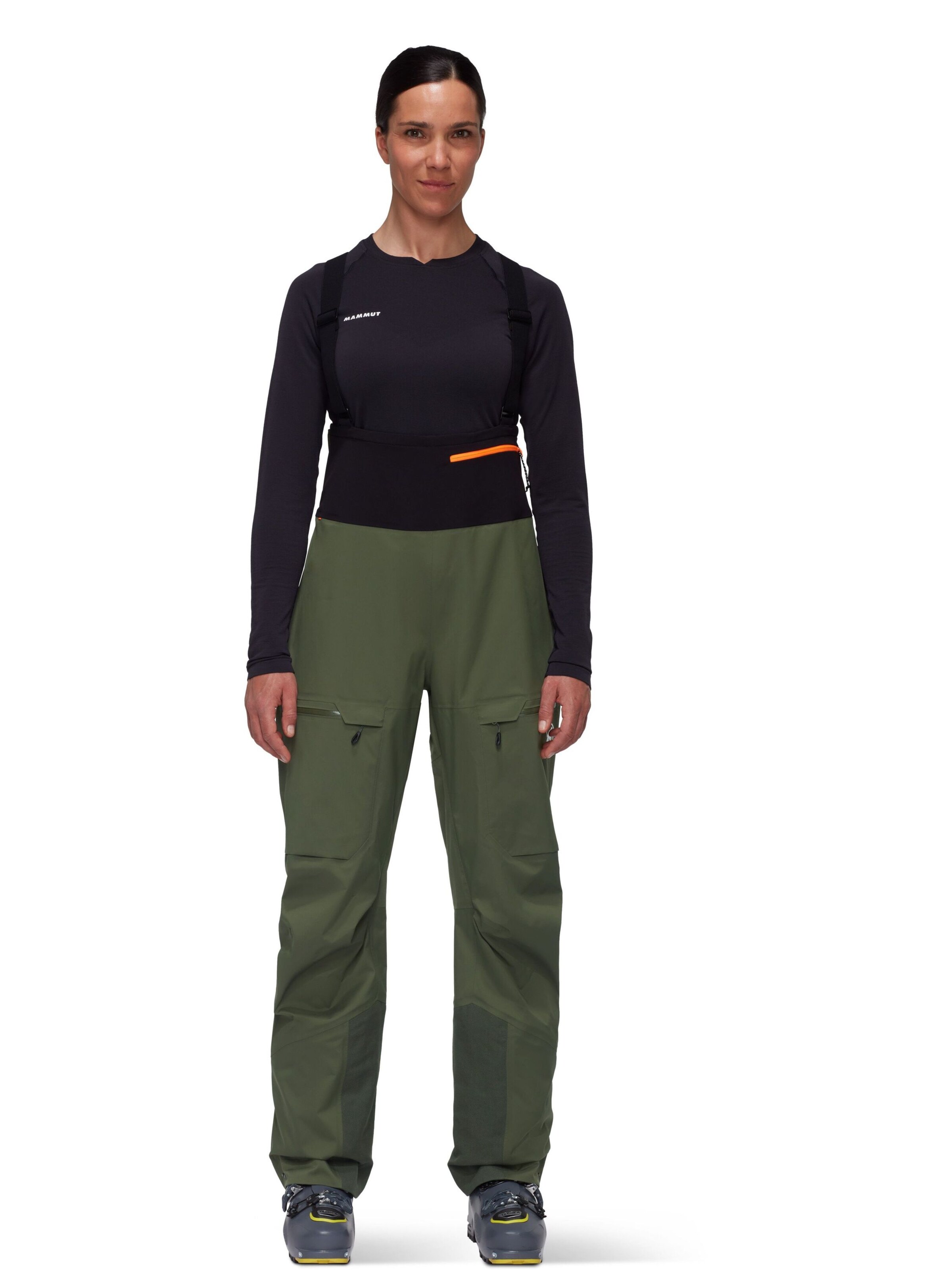 MAMMUT Regular Outdoor Pants 'HS Bib' in Green: front