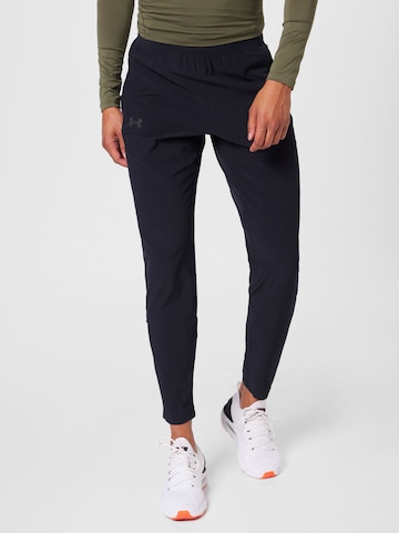 UNDER ARMOUR Regular Workout Pants 'Outrun' in Black: front