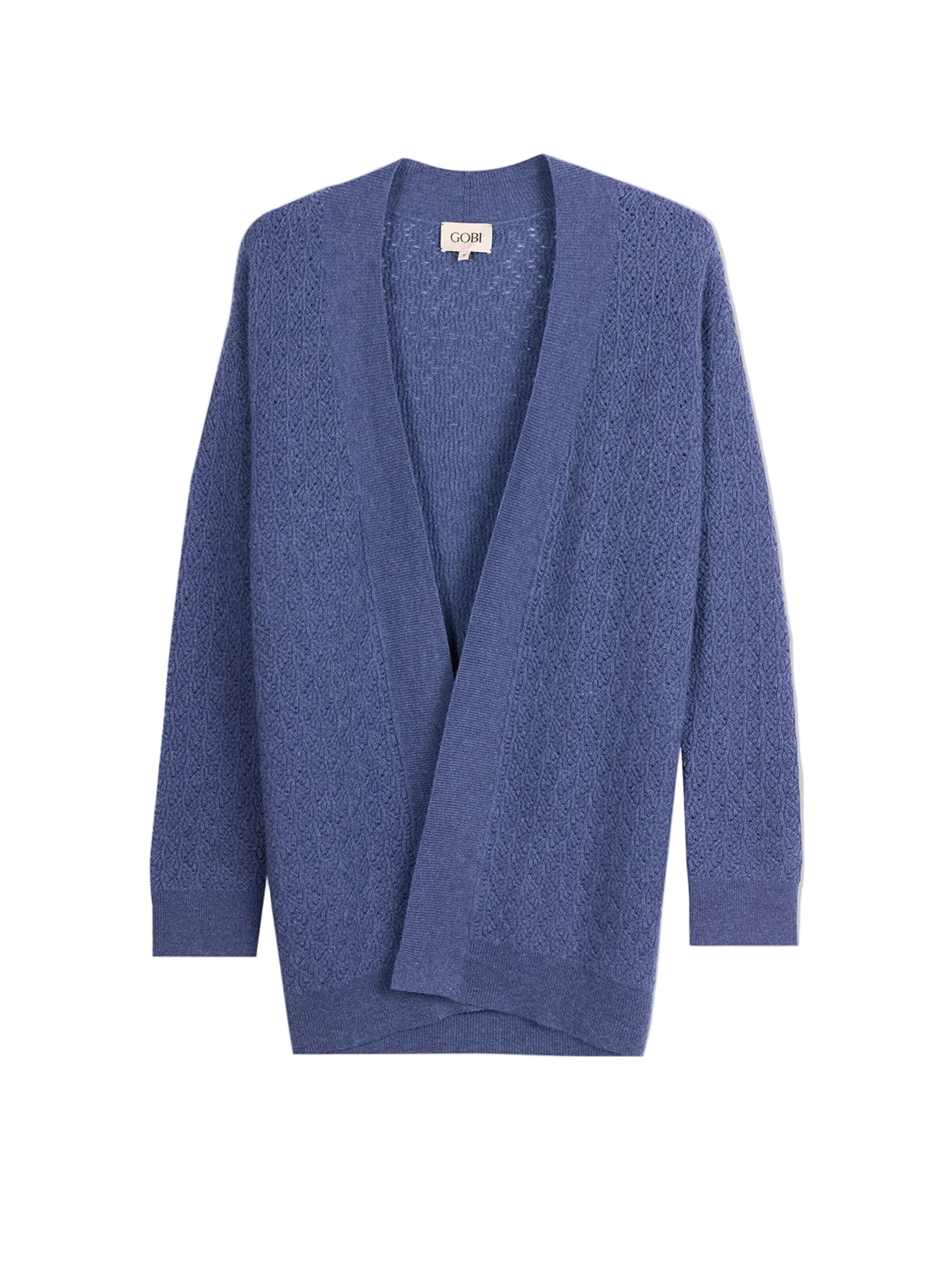 Giacchetta 'Ajour Knit Open-Front Cashmere Cardigan' di GOBI Cashmere in blu: frontale