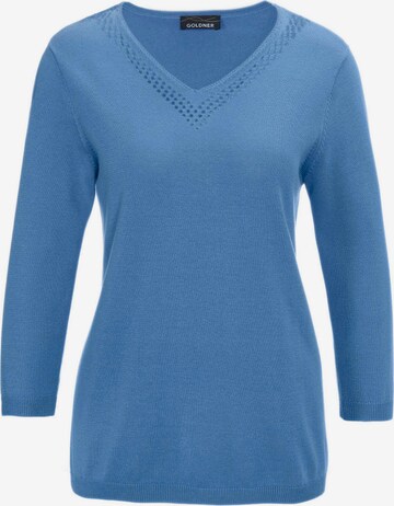 Goldner Pullover in Blau: Vorderseite