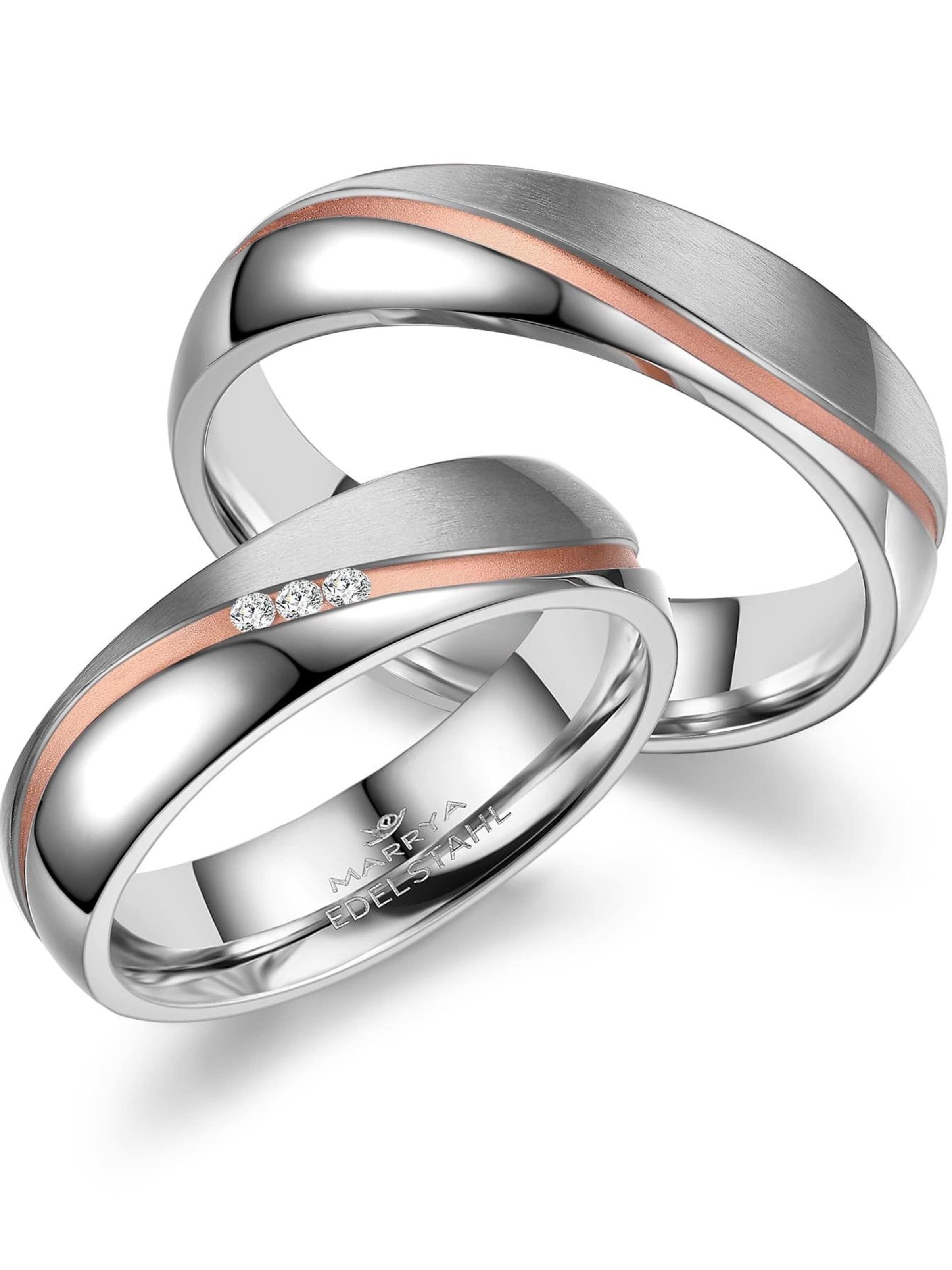 MARRYA Ring 'MARRYA ES-11 Ehering aus Edelstahl - Silberfarben & Rosé' in Mixed colors: front