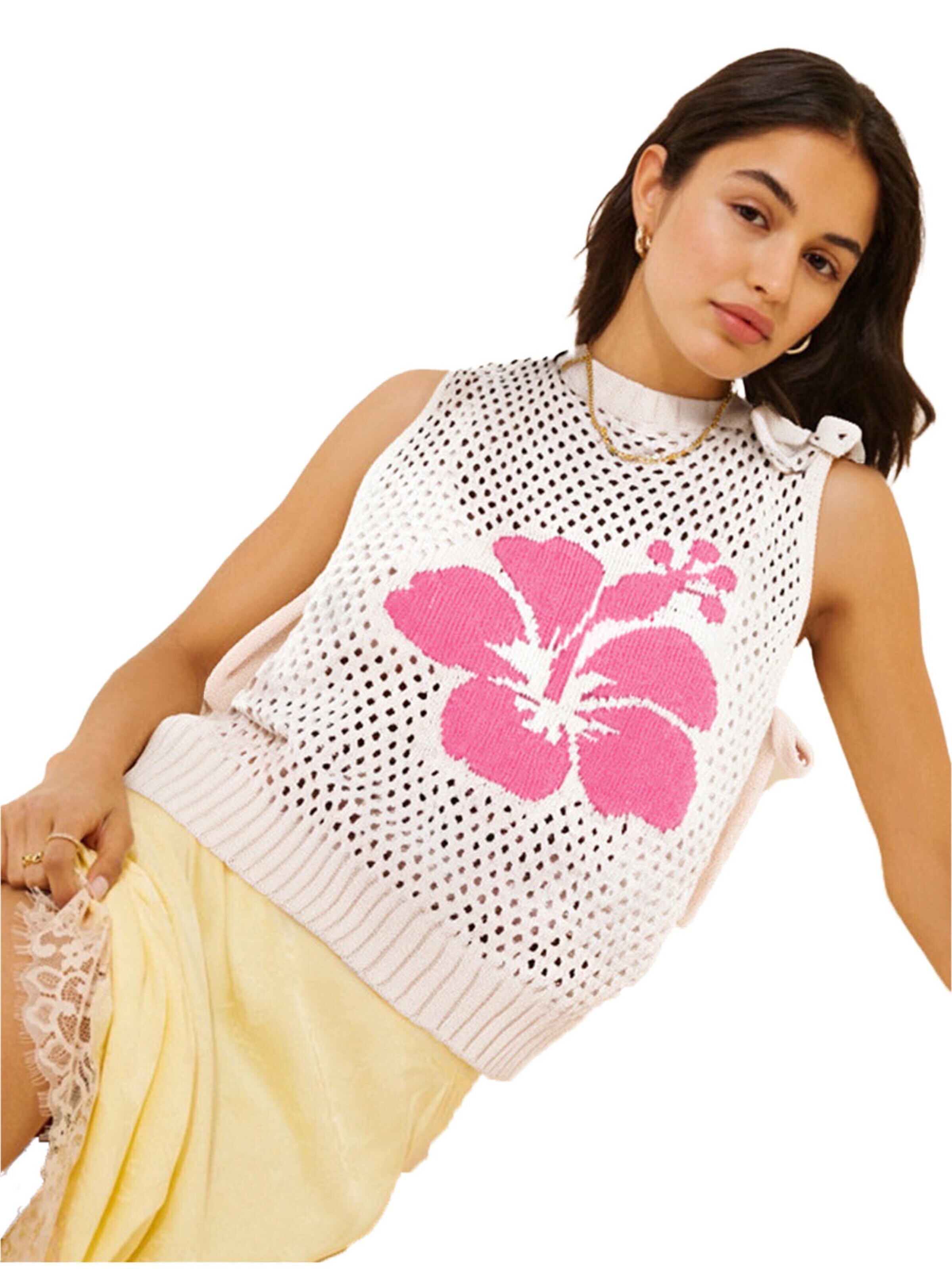 KoJooin Kamizelka z dzianiny 'Damen Stricktop Mit Blumenjacquard Seitlichen Bindebändern Und Ärmellosem Loose Fit' w kolorze różowy