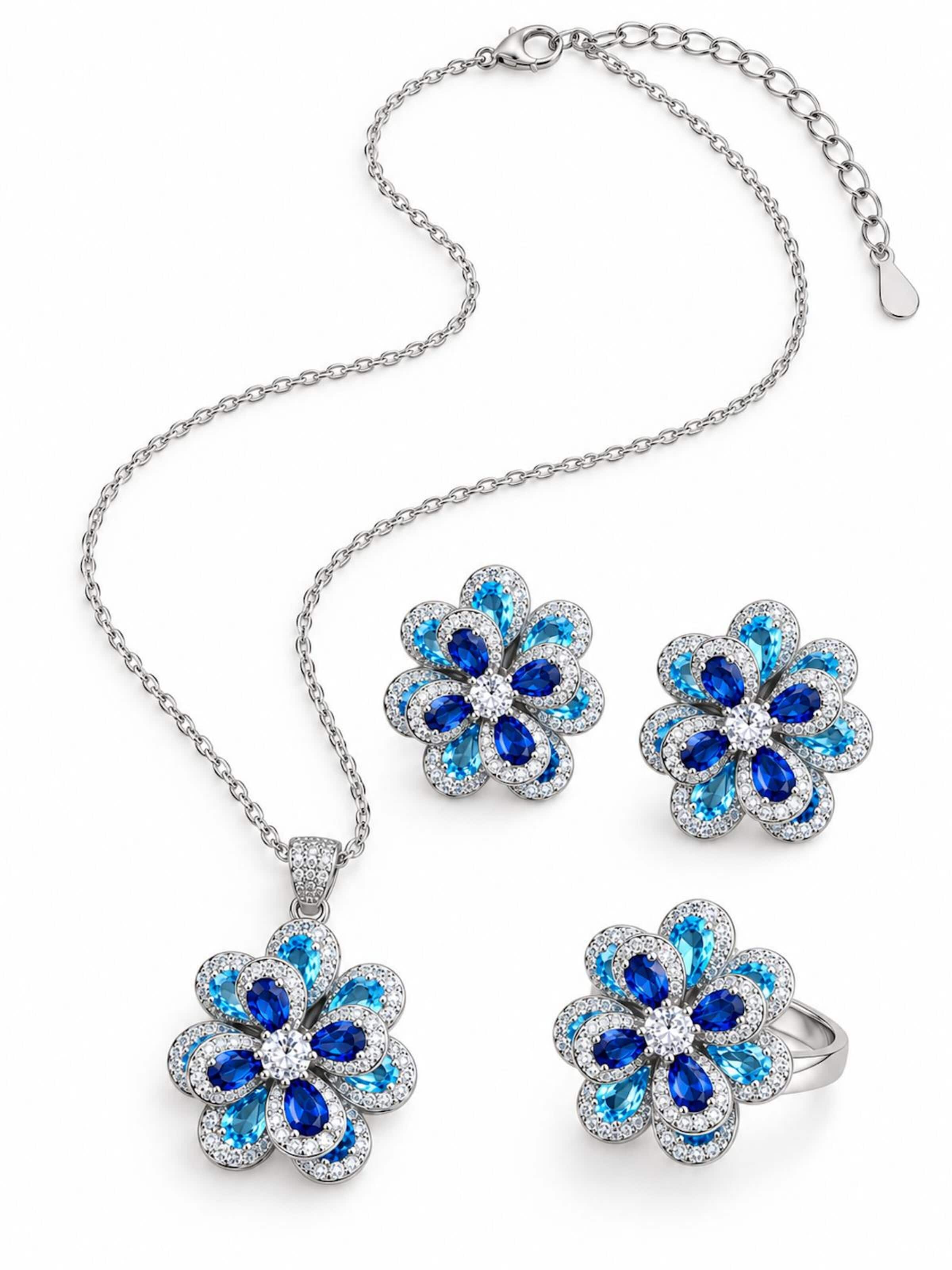 Parure de bijoux 'Floral' LanLivia en bleu : devant