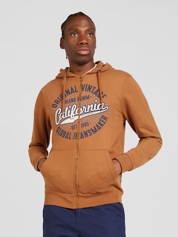 BLEND Zip-Up Hoodie in Brown: front