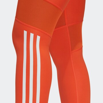 ADIDAS SPORTSWEAR Skinny Workout Pants 'Hyperglam 3-Stripes' in Orange