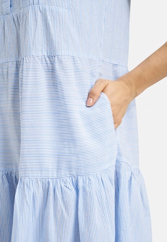 Milano Italy Ärmelloses Volantkleid mit Streifenmuster und Biesen in Blau