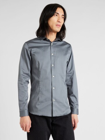 JACK & JONES Slim fit Button Up Shirt 'PARMA' in Grey: front