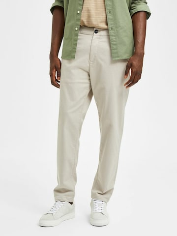 SELECTED HOMME Tapered Lærredsbukser 'York' i beige: forside