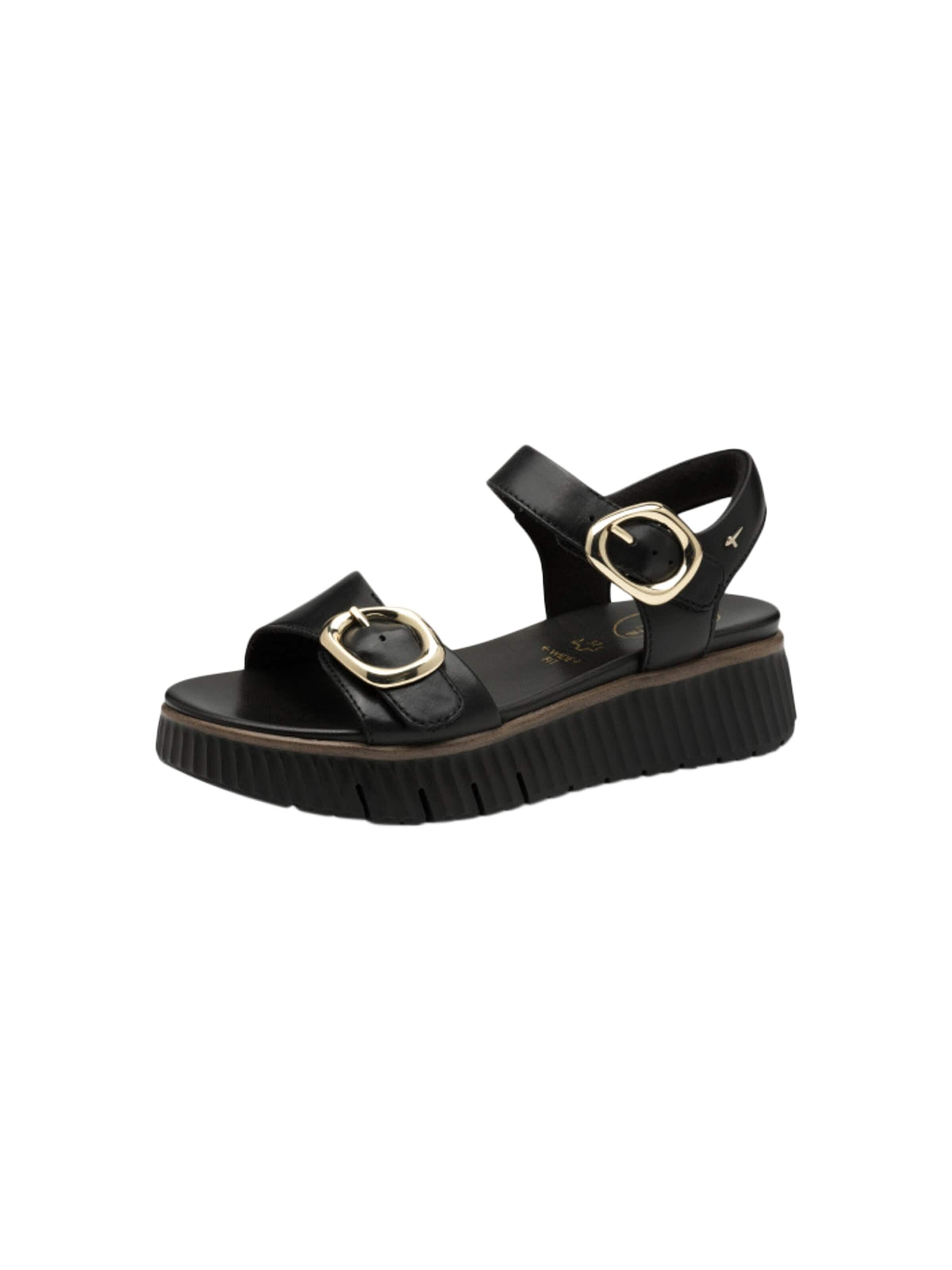 Sandales 'Bequeme Keilabsatz-Sandalen aus Leder' Tamaris en noir