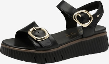 Sandales 'Bequeme Keilabsatz-Sandalen aus Leder' Tamaris en beige : devant